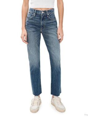 High Rise Hero Jeans Raw Hem Non-Stretch Denim 5-Pocket
